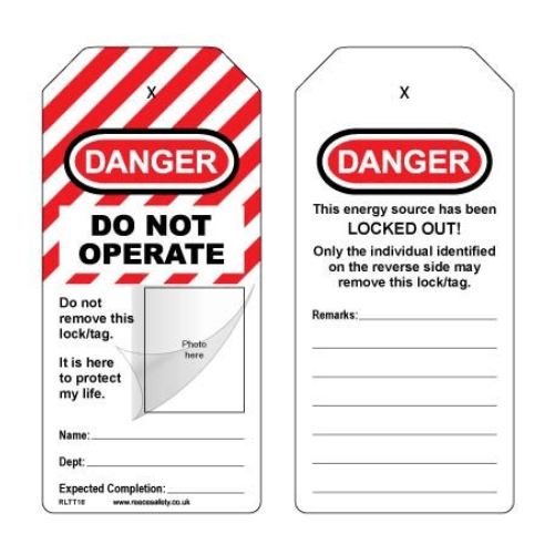 Self-Laminating Photo ID Lockout Tag - OSHA 'Danger Do Not Operate This Equipment Locked Out' - 10pk