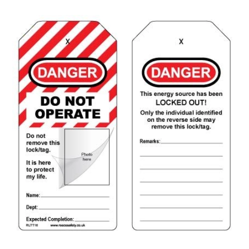 Self-Laminating Photo ID Lockout Tag - OSHA 'Danger Do Not Operate This Equipment Locked Out' - 10pk - Image 1